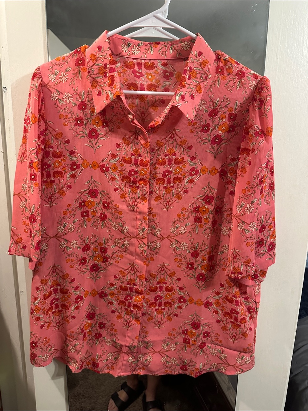 Women's Pink Floral Button-Down Shirt